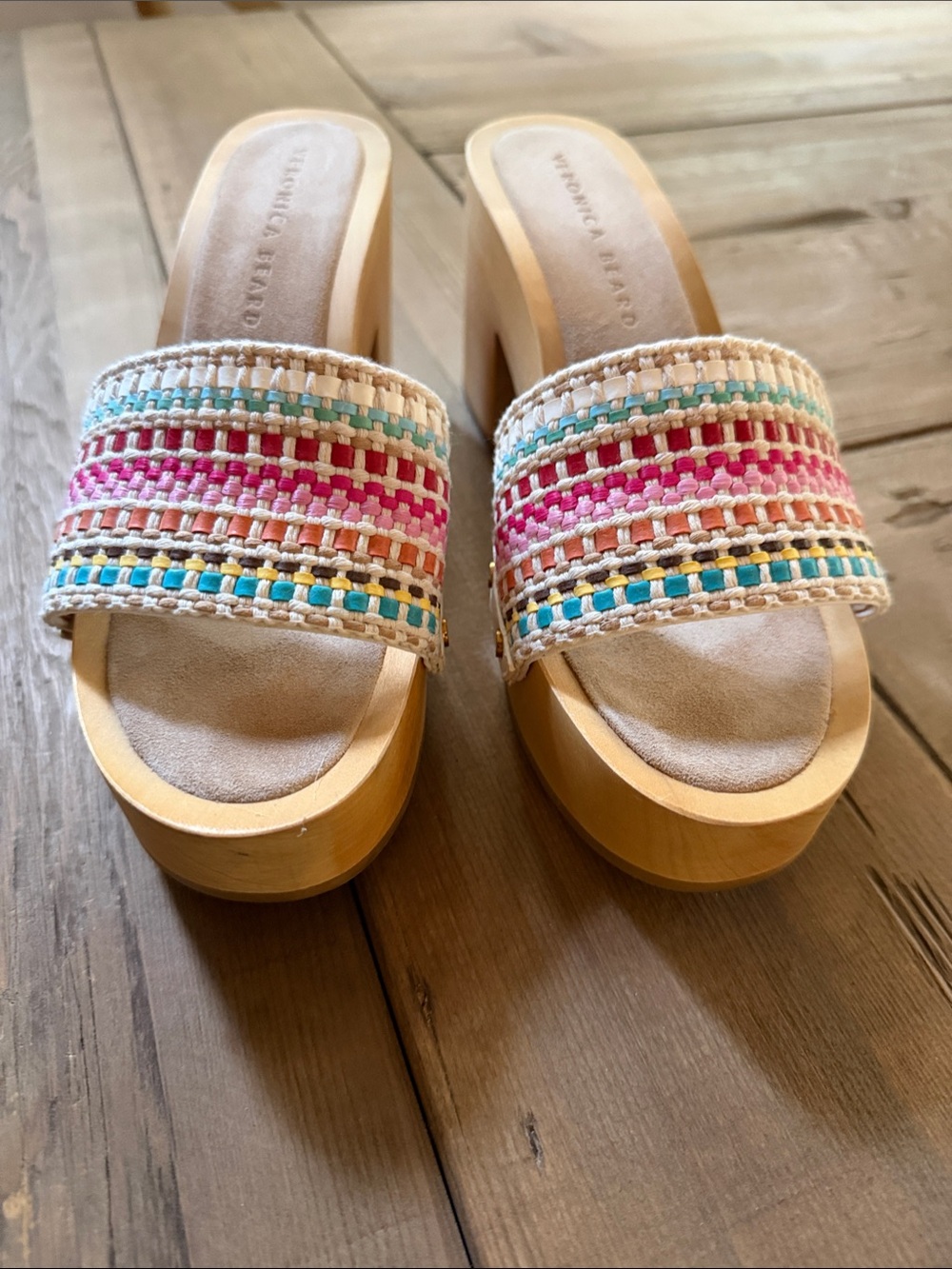 Veronica Beard Rainbow Raffia Platform Sandals